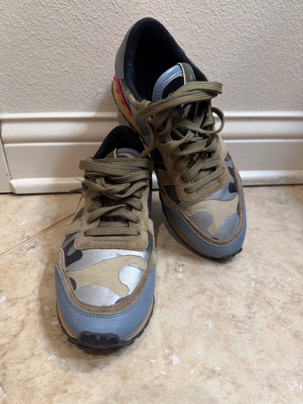 Valentino Olive Green Gray Camouflage Sneakers